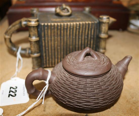 Two Chinese Yixing pottery teapots and covers, 20th century, height 6.5cm